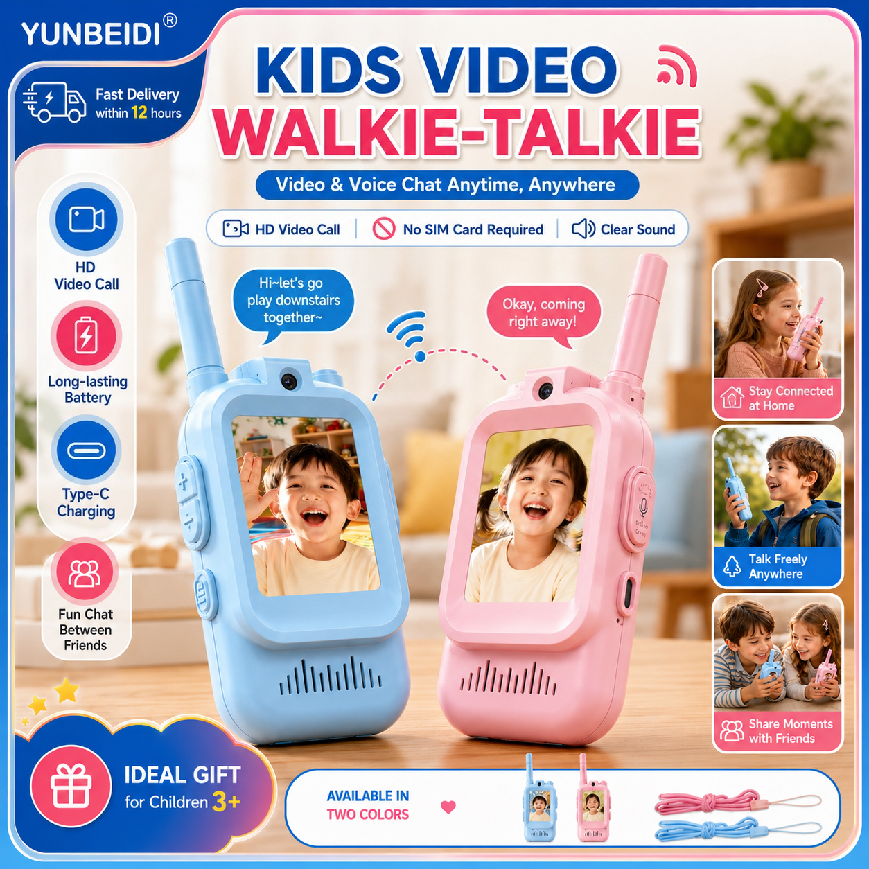 Kids Education Video - 2PCS Kids Video Walkie Talkies USB